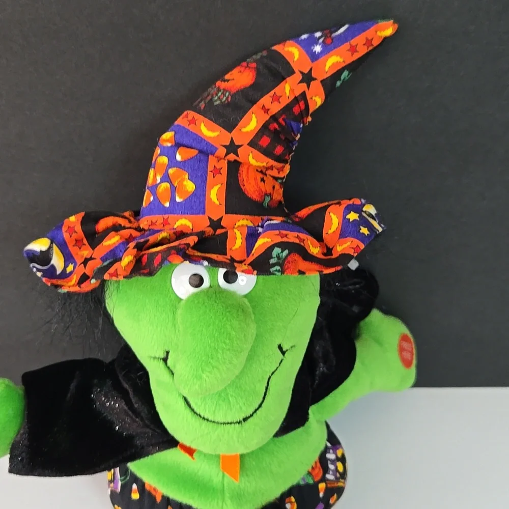 Animated Halloween Decor Green Witch Plush